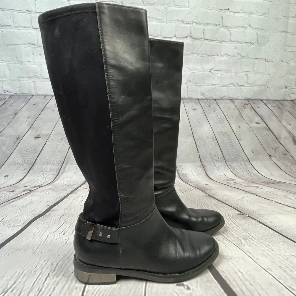 COLE HAAN Adler black leather & suede tall pull on riding boots, size 6 - Picture 7 of 13